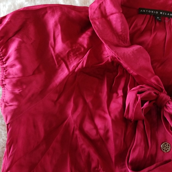 Antonio Melani dark red tie neck blouse size M - Picture 5 of 10